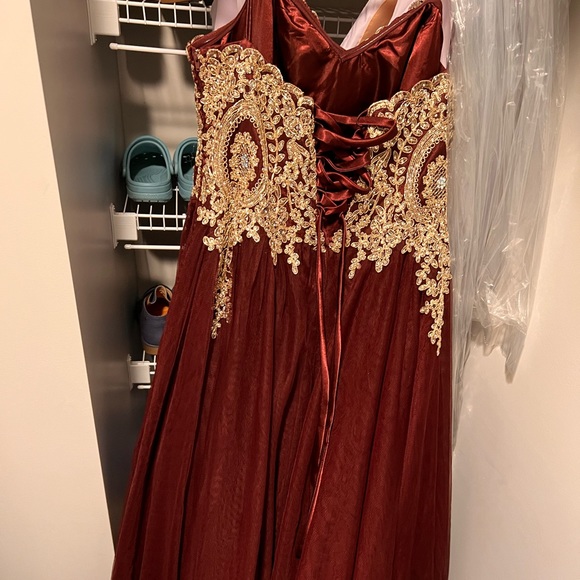 Maroon & Gold Prom Dress - Picture 3 of 6